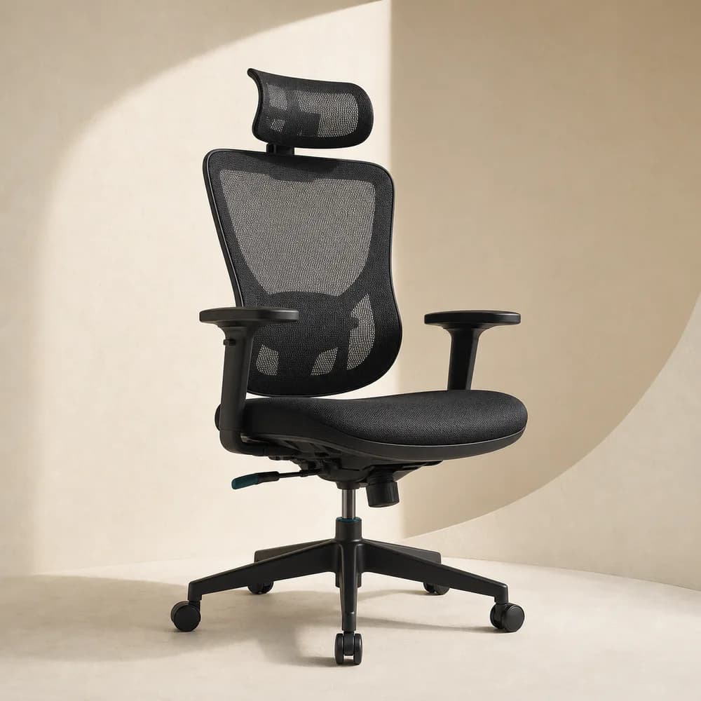 Ergonomic chair in a warm neutral setting